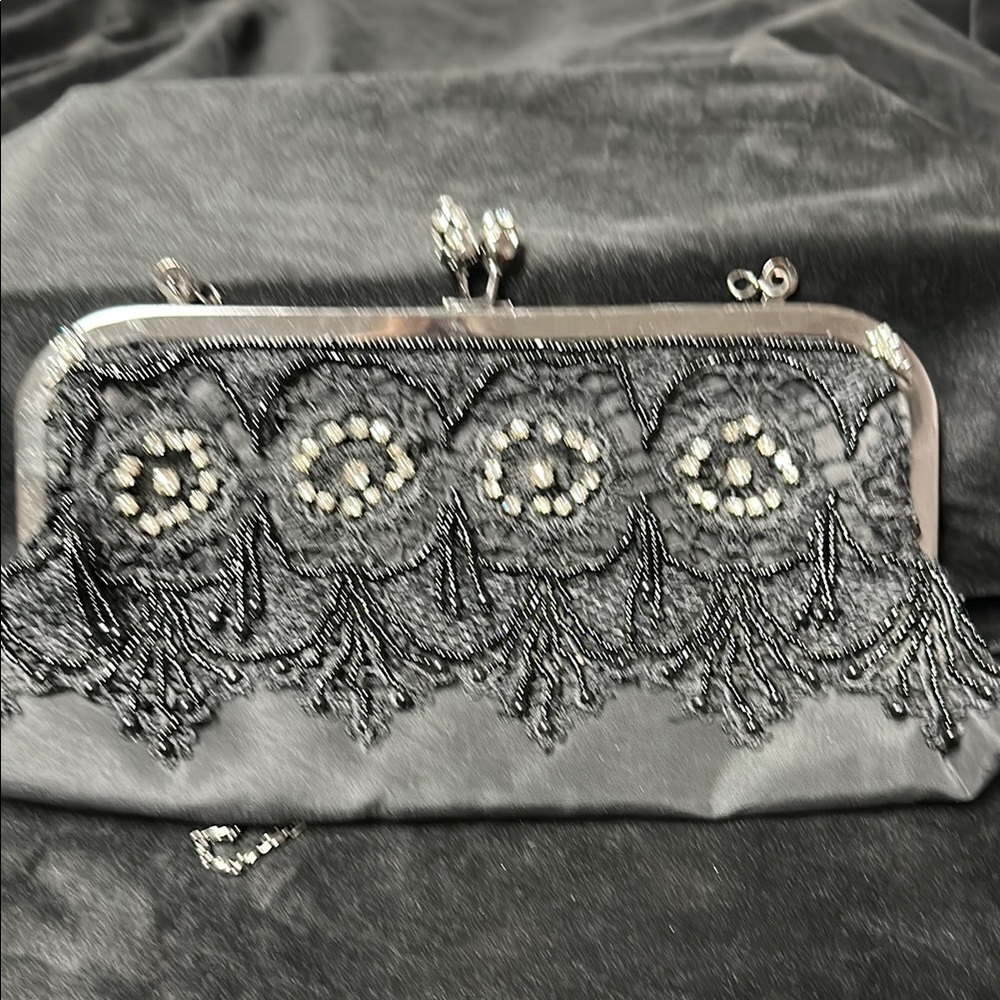 Elegant Black Lace Clutch. Beading and rhinestones. Stunning!!!
